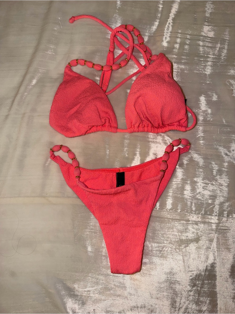 Vix Paula Hermanny x Coral Pink Beaded Strap Bikini Set